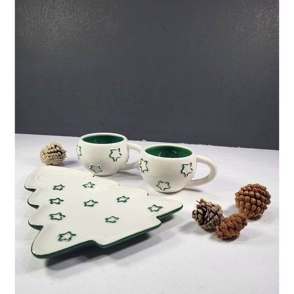 Department 56 Time to Celebrate set 2  Christmas tree plates and 2 mugs, box - Picture 7 of 17